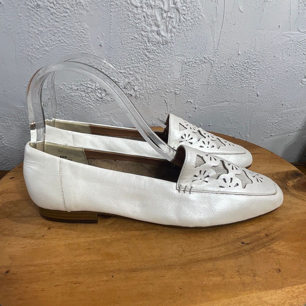 Art Effects Loafers Lain Womens 8.5M White Leather Cutout Classic Preppy Coastal